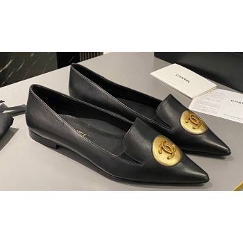 Chanel Metal CC Logo Lambskin Vintage Ballet Flats Black 2024 (modeng-24040119)