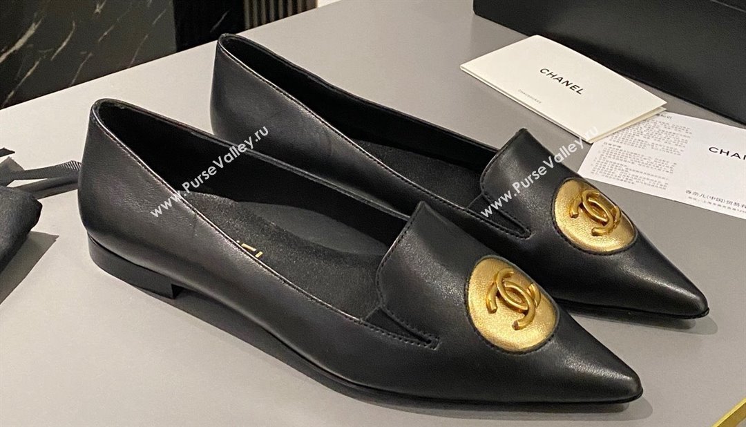 Chanel Metal CC Logo Lambskin Vintage Ballet Flats Black 2024 (modeng-24040119)