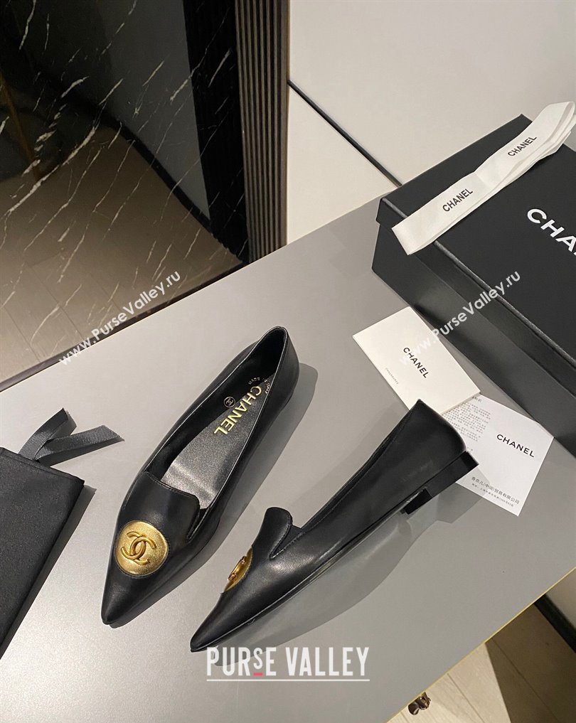 Chanel Metal CC Logo Lambskin Vintage Ballet Flats Black 2024 (modeng-24040119)