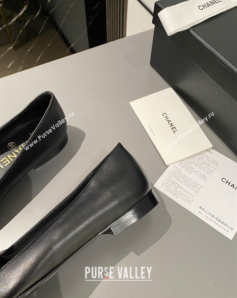 Chanel Metal CC Logo Lambskin Vintage Ballet Flats Black 2024 (modeng-24040119)