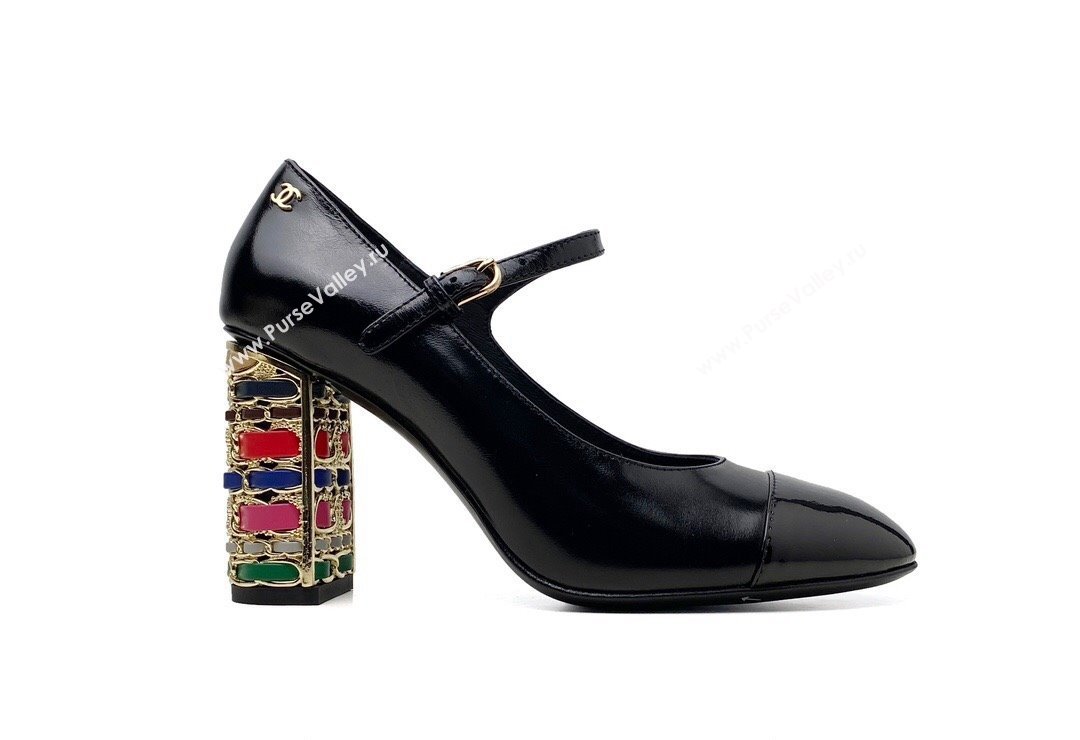 Chanel Multicolor Chain Heel 8.5cm Lambskin Mary Janes Black 2024 (modeng-24040101)