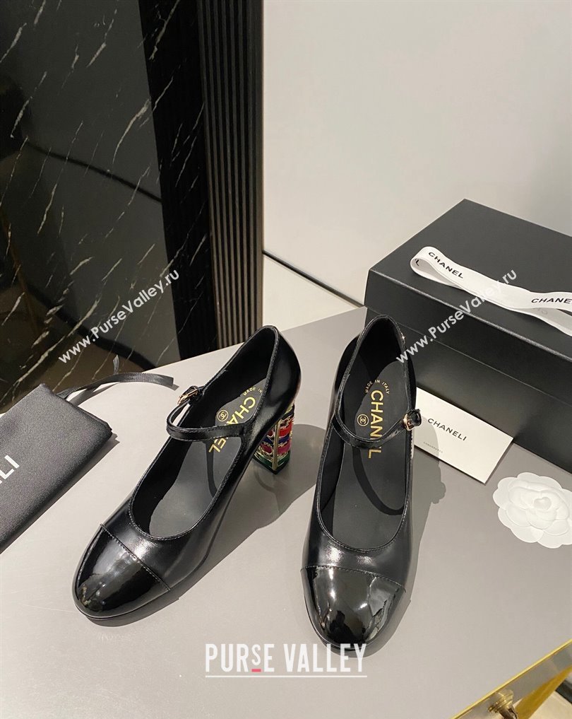 Chanel Multicolor Chain Heel 8.5cm Lambskin Mary Janes Black 2024 (modeng-24040101)