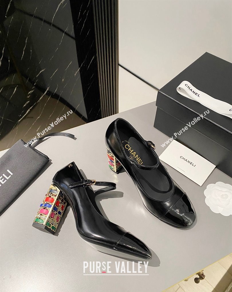 Chanel Multicolor Chain Heel 8.5cm Lambskin Mary Janes Black 2024 (modeng-24040101)