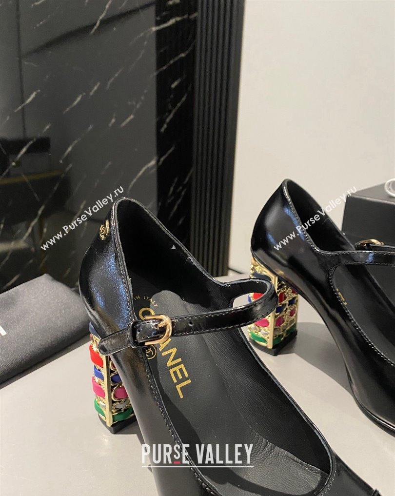 Chanel Multicolor Chain Heel 8.5cm Lambskin Mary Janes Black 2024 (modeng-24040101)