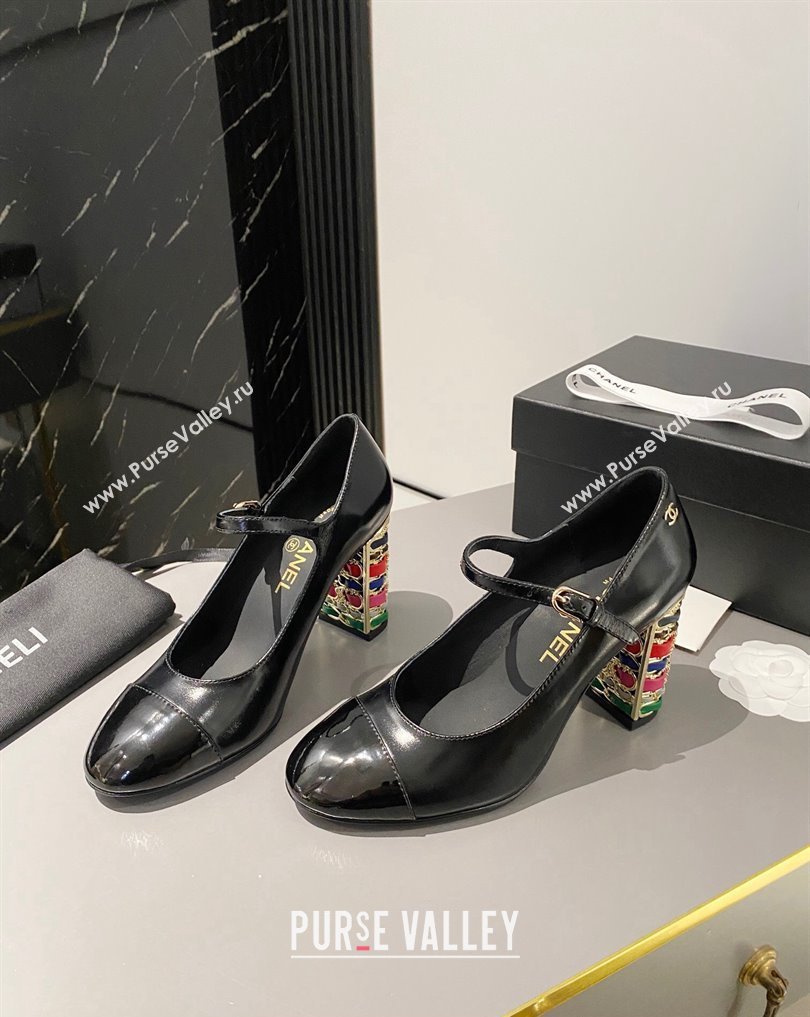 Chanel Multicolor Chain Heel 8.5cm Lambskin Mary Janes Black 2024 (modeng-24040101)