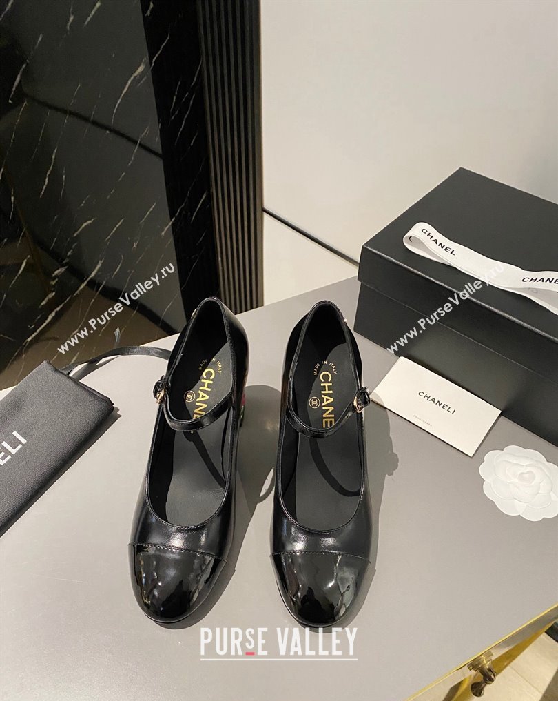 Chanel Multicolor Chain Heel 8.5cm Lambskin Mary Janes Black 2024 (modeng-24040101)