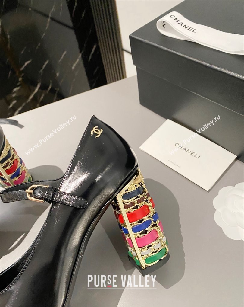 Chanel Multicolor Chain Heel 8.5cm Lambskin Mary Janes Black 2024 (modeng-24040101)