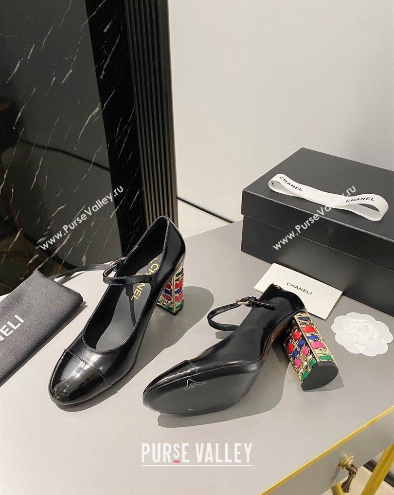 Chanel Multicolor Chain Heel 8.5cm Lambskin Mary Janes Black 2024 (modeng-24040101)