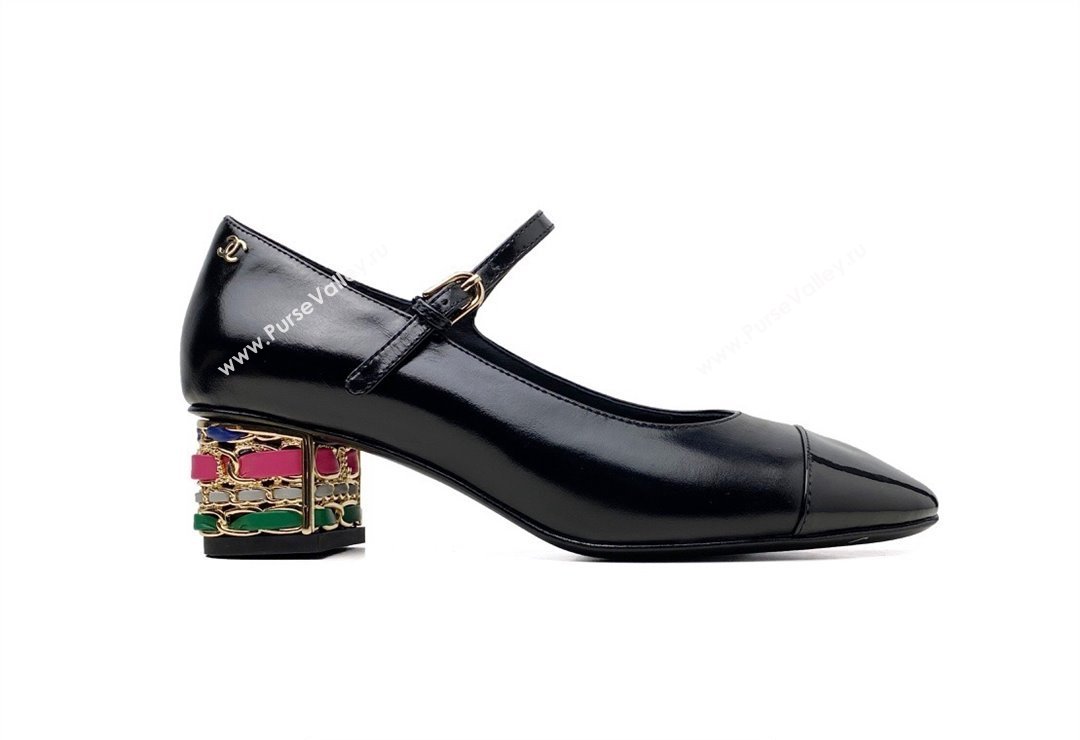 Chanel Multicolor Chain Heel 4.5cm Lambskin Mary Janes Black 2024 (modeng-24040104)