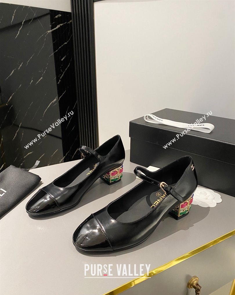 Chanel Multicolor Chain Heel 4.5cm Lambskin Mary Janes Black 2024 (modeng-24040104)