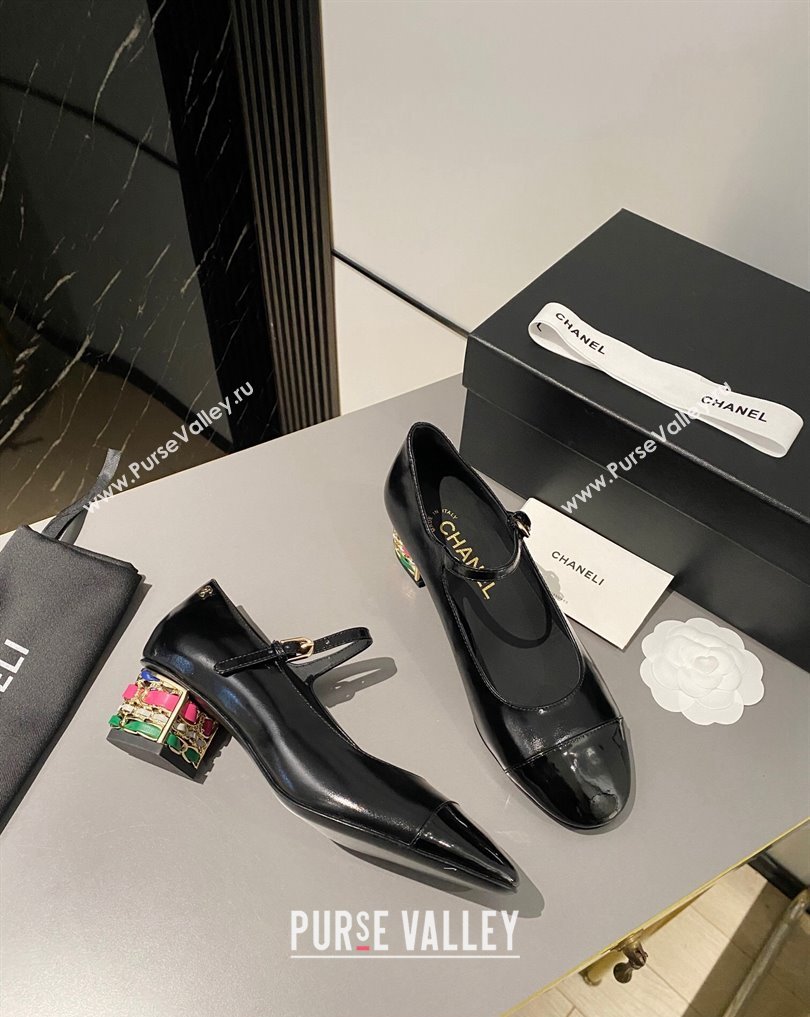Chanel Multicolor Chain Heel 4.5cm Lambskin Mary Janes Black 2024 (modeng-24040104)