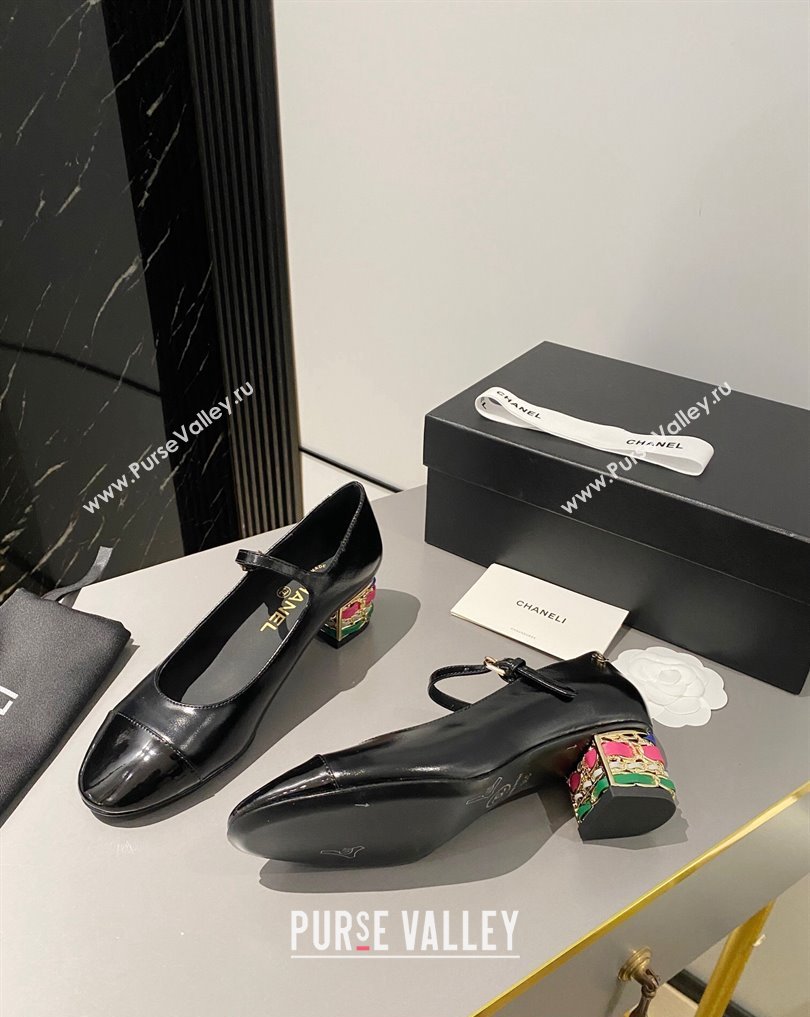 Chanel Multicolor Chain Heel 4.5cm Lambskin Mary Janes Black 2024 (modeng-24040104)