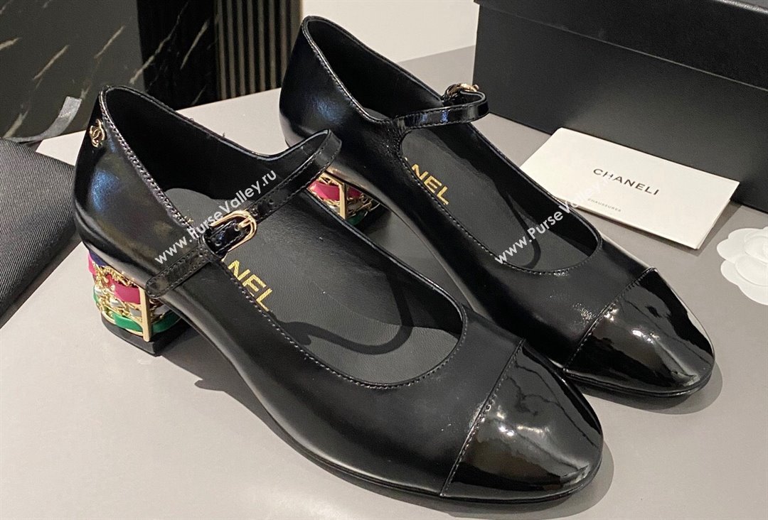 Chanel Multicolor Chain Heel 4.5cm Lambskin Mary Janes Black 2024 (modeng-24040104)
