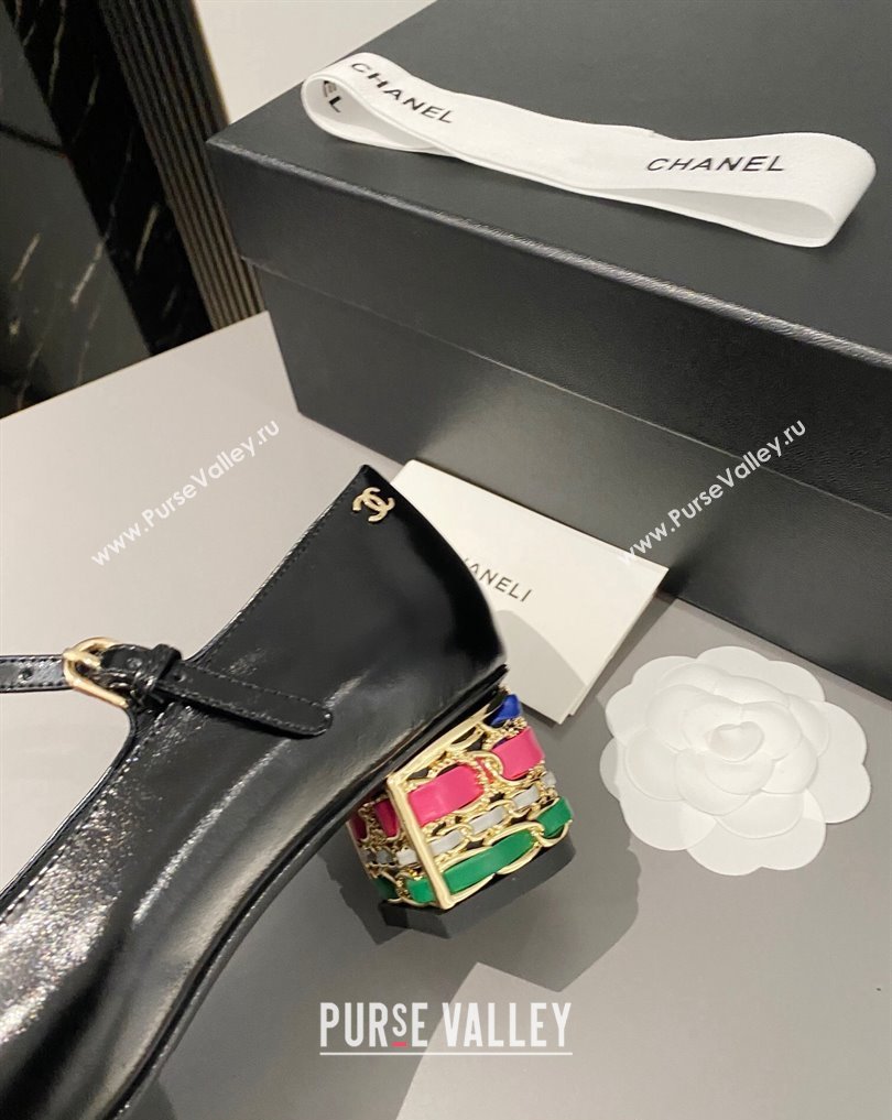 Chanel Multicolor Chain Heel 4.5cm Lambskin Mary Janes Black 2024 (modeng-24040104)