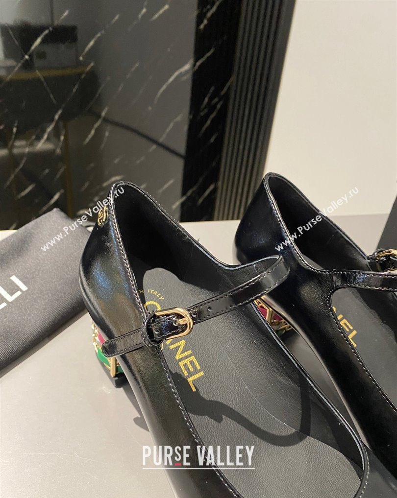 Chanel Multicolor Chain Heel 4.5cm Lambskin Mary Janes Black 2024 (modeng-24040104)