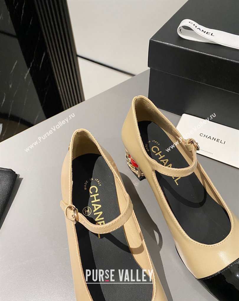 Chanel Multicolor Chain Heel 4.5cm Lambskin Mary Janes Beige 2024 (modeng-24040106)