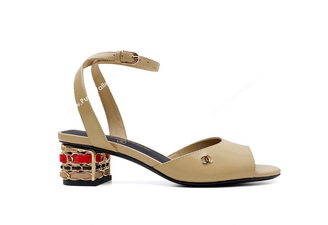 Chanel Multicolor Chain Heel 4.5cm Lambskin Sandals Beige 2024 (modeng-24040112)