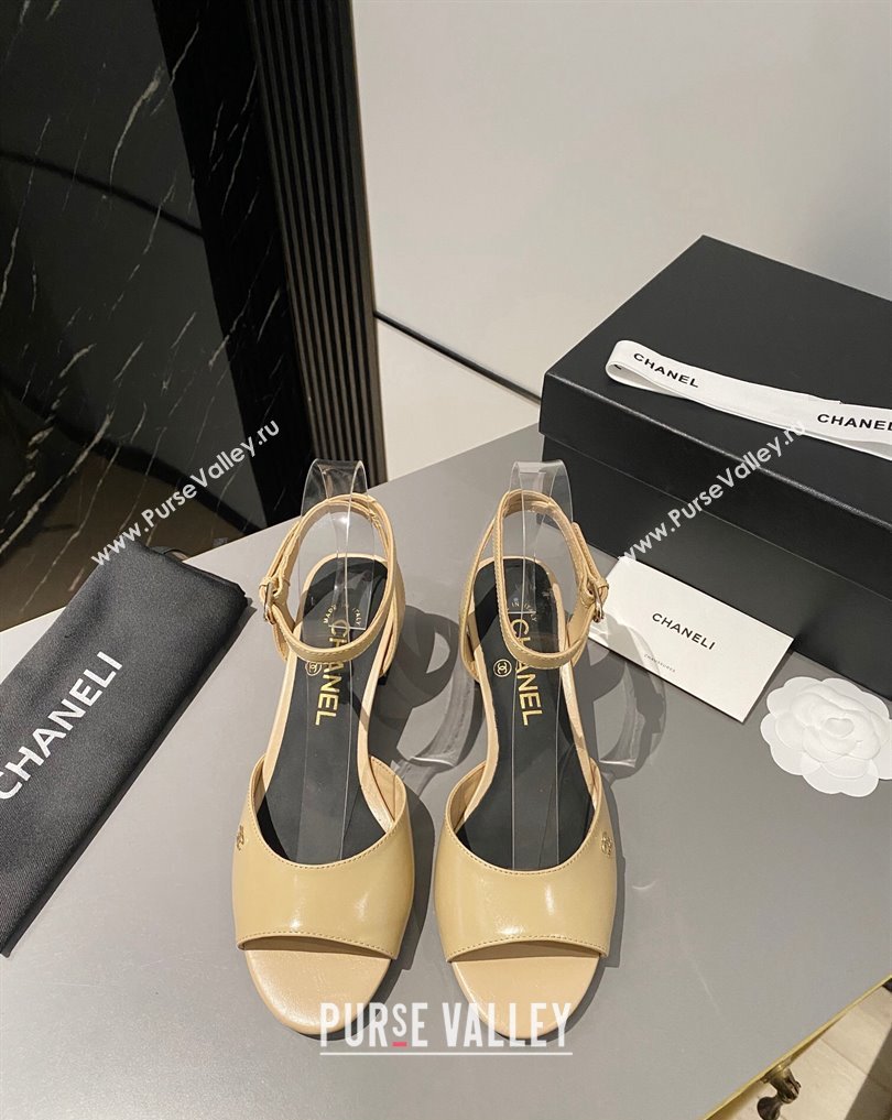 Chanel Multicolor Chain Heel 4.5cm Lambskin Sandals Beige 2024 (modeng-24040112)