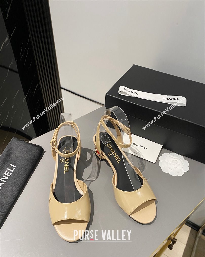 Chanel Multicolor Chain Heel 4.5cm Lambskin Sandals Beige 2024 (modeng-24040112)