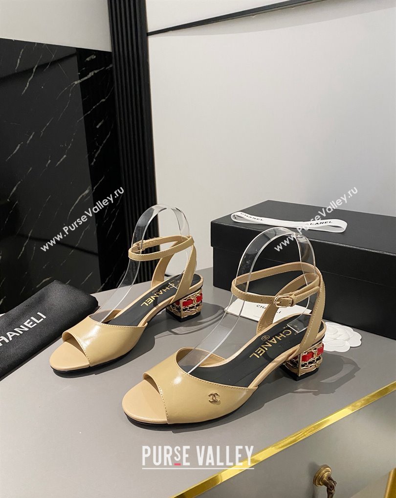 Chanel Multicolor Chain Heel 4.5cm Lambskin Sandals Beige 2024 (modeng-24040112)
