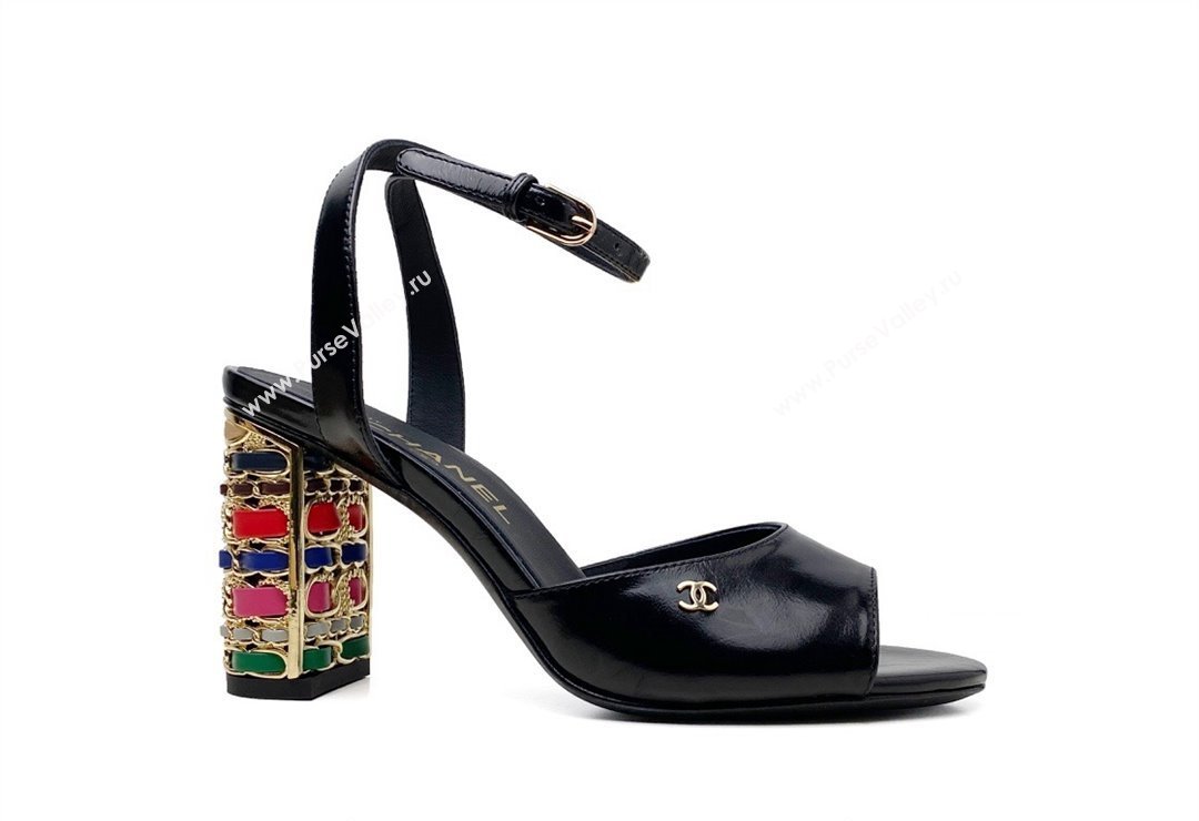 Chanel Multicolor Chain Heel 8.5cm Lambskin Sandals Black 2024 (modeng-24040107)
