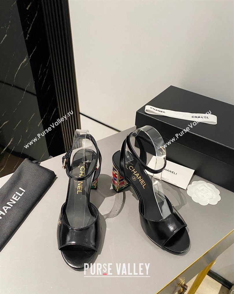 Chanel Multicolor Chain Heel 8.5cm Lambskin Sandals Black 2024 (modeng-24040107)