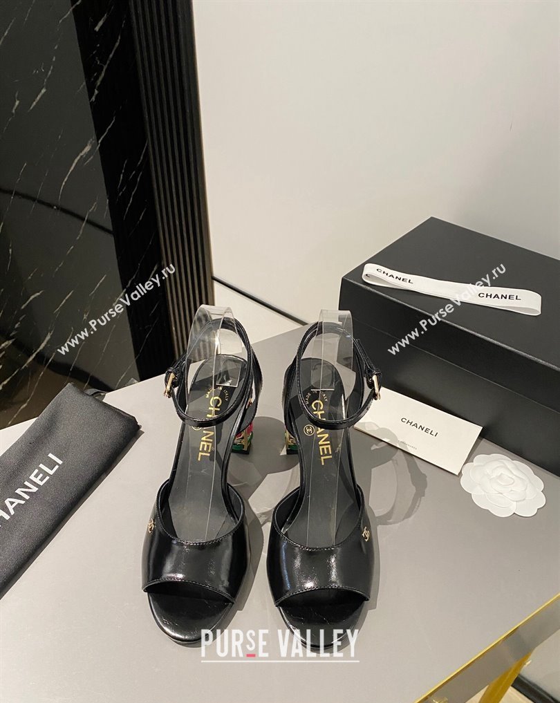 Chanel Multicolor Chain Heel 8.5cm Lambskin Sandals Black 2024 (modeng-24040107)