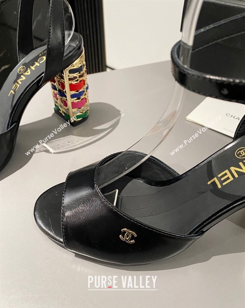 Chanel Multicolor Chain Heel 8.5cm Lambskin Sandals Black 2024 (modeng-24040107)
