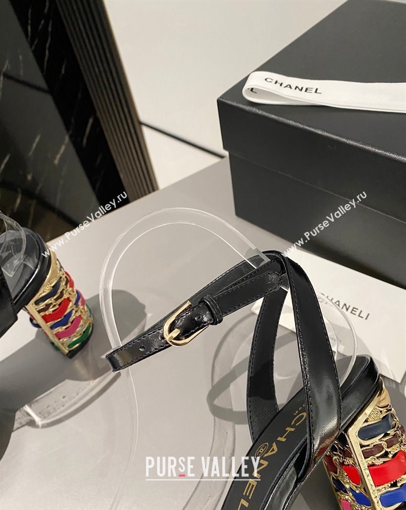 Chanel Multicolor Chain Heel 8.5cm Lambskin Sandals Black 2024 (modeng-24040107)