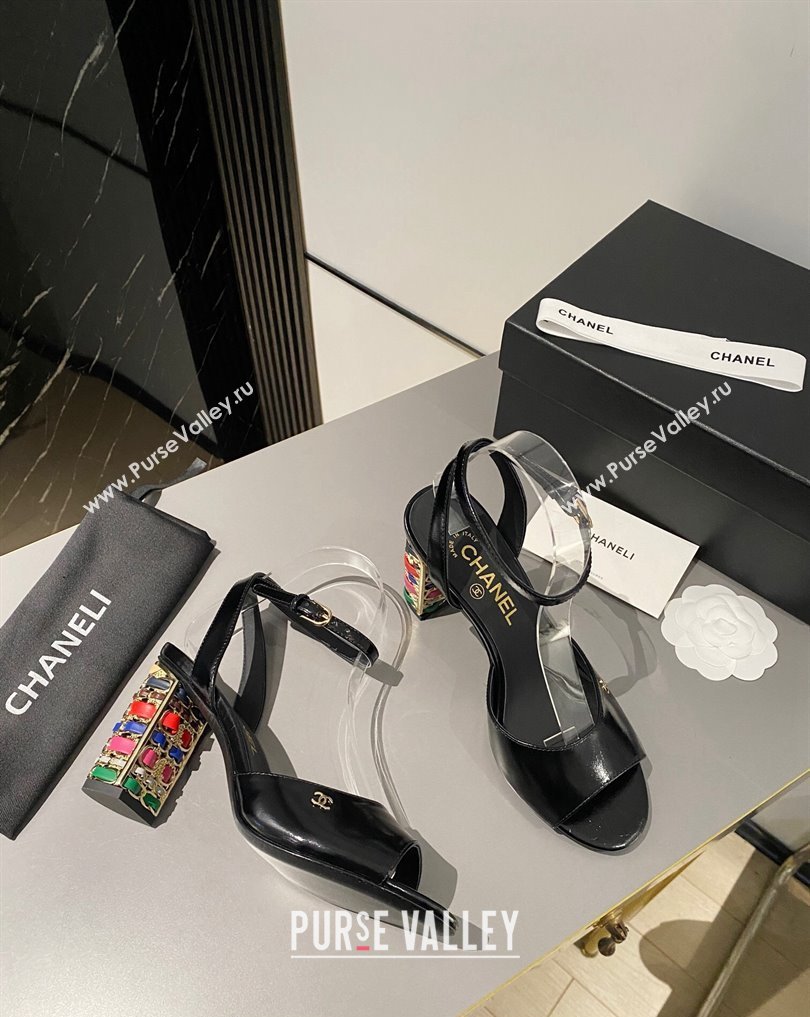 Chanel Multicolor Chain Heel 8.5cm Lambskin Sandals Black 2024 (modeng-24040107)