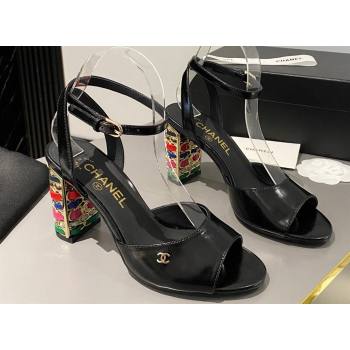 Chanel Multicolor Chain Heel 8.5cm Lambskin Sandals Black 2024 (modeng-24040107)