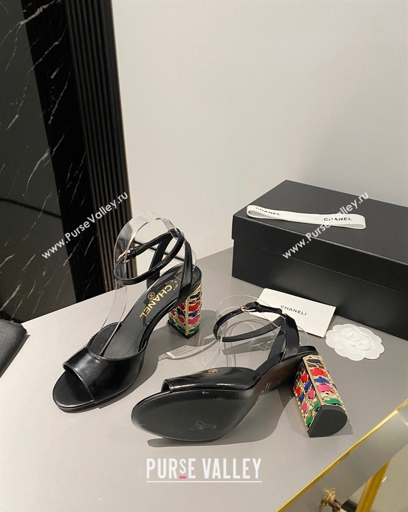 Chanel Multicolor Chain Heel 8.5cm Lambskin Sandals Black 2024 (modeng-24040107)