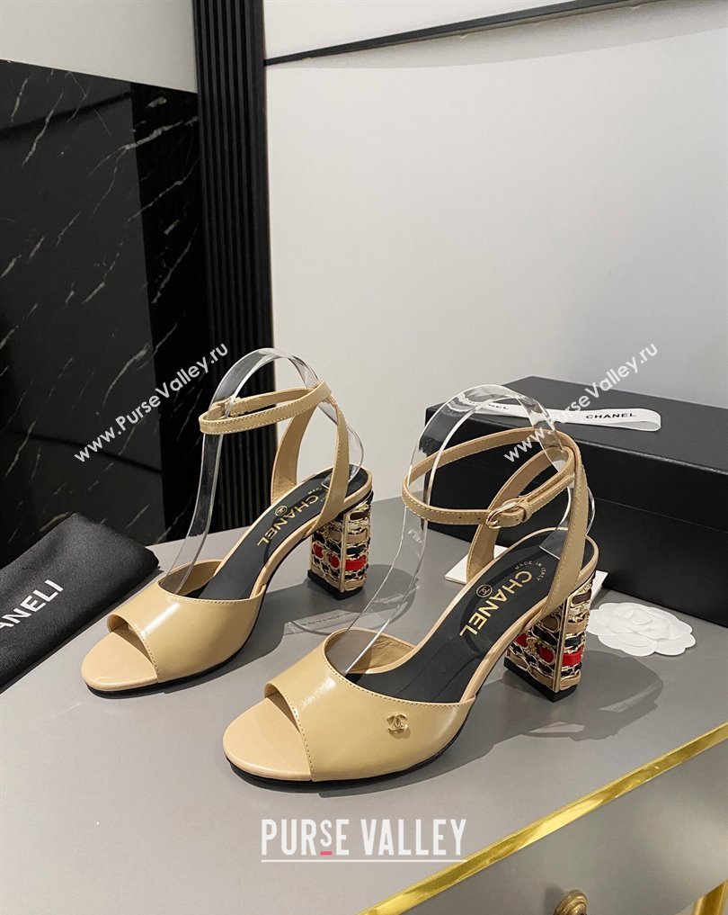 Chanel Multicolor Chain Heel 8.5cm Lambskin Sandals Beige 2024 (modeng-24040109)
