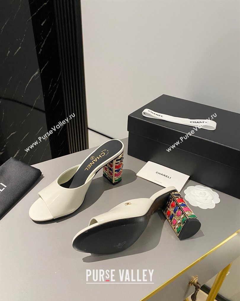 Chanel Multicolor Chain Heel 8.5cm Lambskin Mules White 2024 (modeng-24040114)