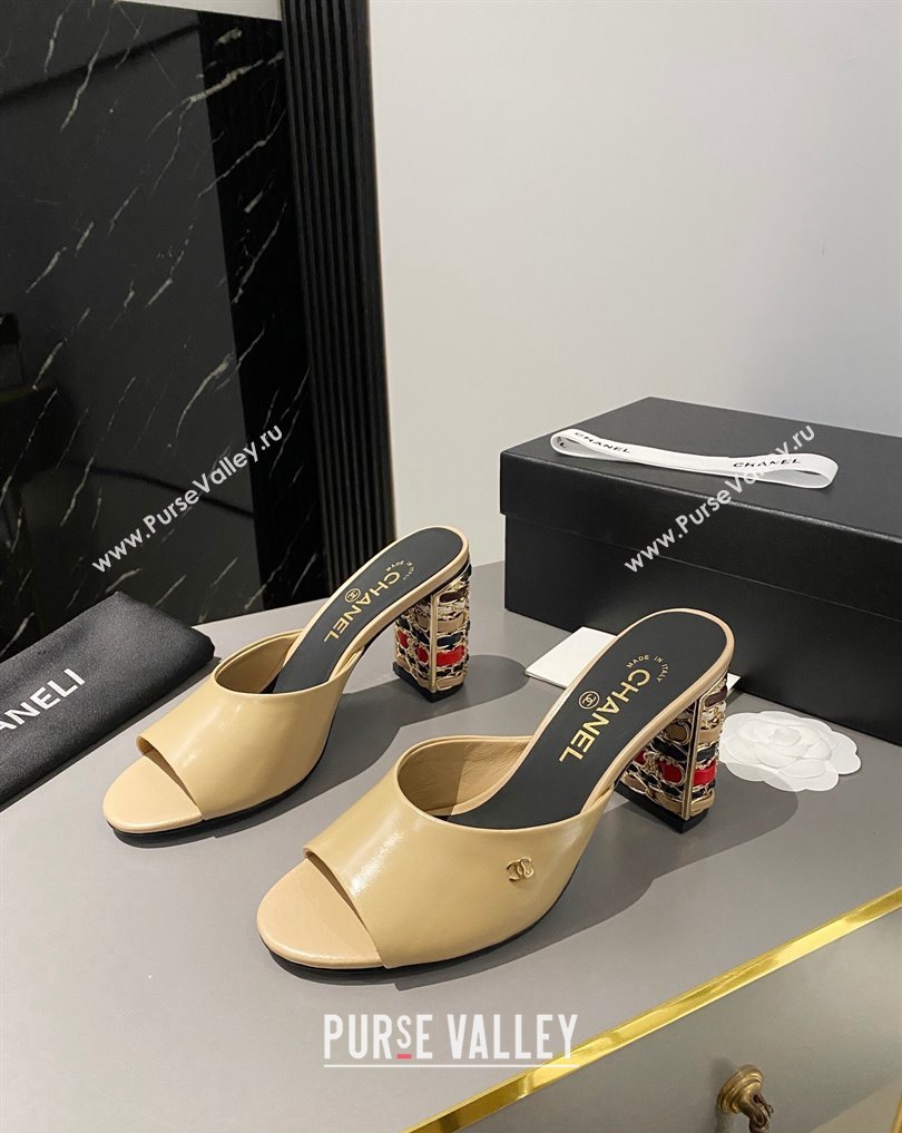 Chanel Multicolor Chain Heel 8.5cm Lambskin Mules Beige 2024 (modeng-24040115)