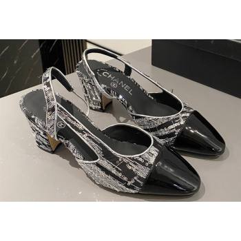 Chanel Heel 6.5cm Slingbacks G31318 Tweed Sequins Black 2024 (modeng-24040203)