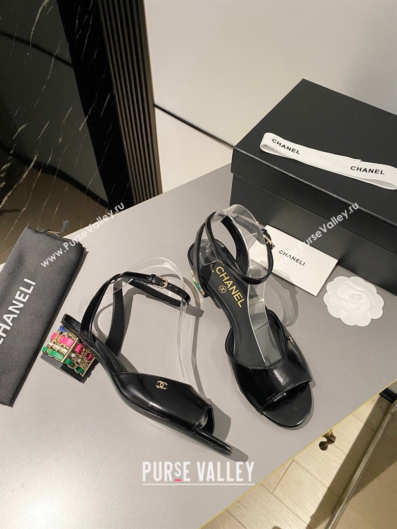 Chanel Multicolor Chain Heel 4.5cm Lambskin Sandals Black 2024 (modeng-24040110)