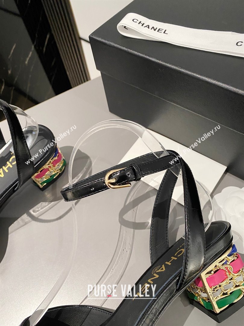 Chanel Multicolor Chain Heel 4.5cm Lambskin Sandals Black 2024 (modeng-24040110)