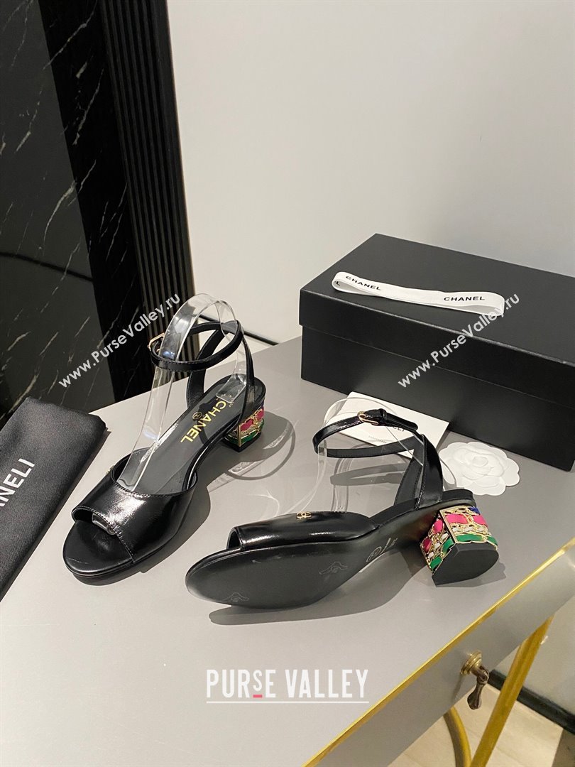 Chanel Multicolor Chain Heel 4.5cm Lambskin Sandals Black 2024 (modeng-24040110)