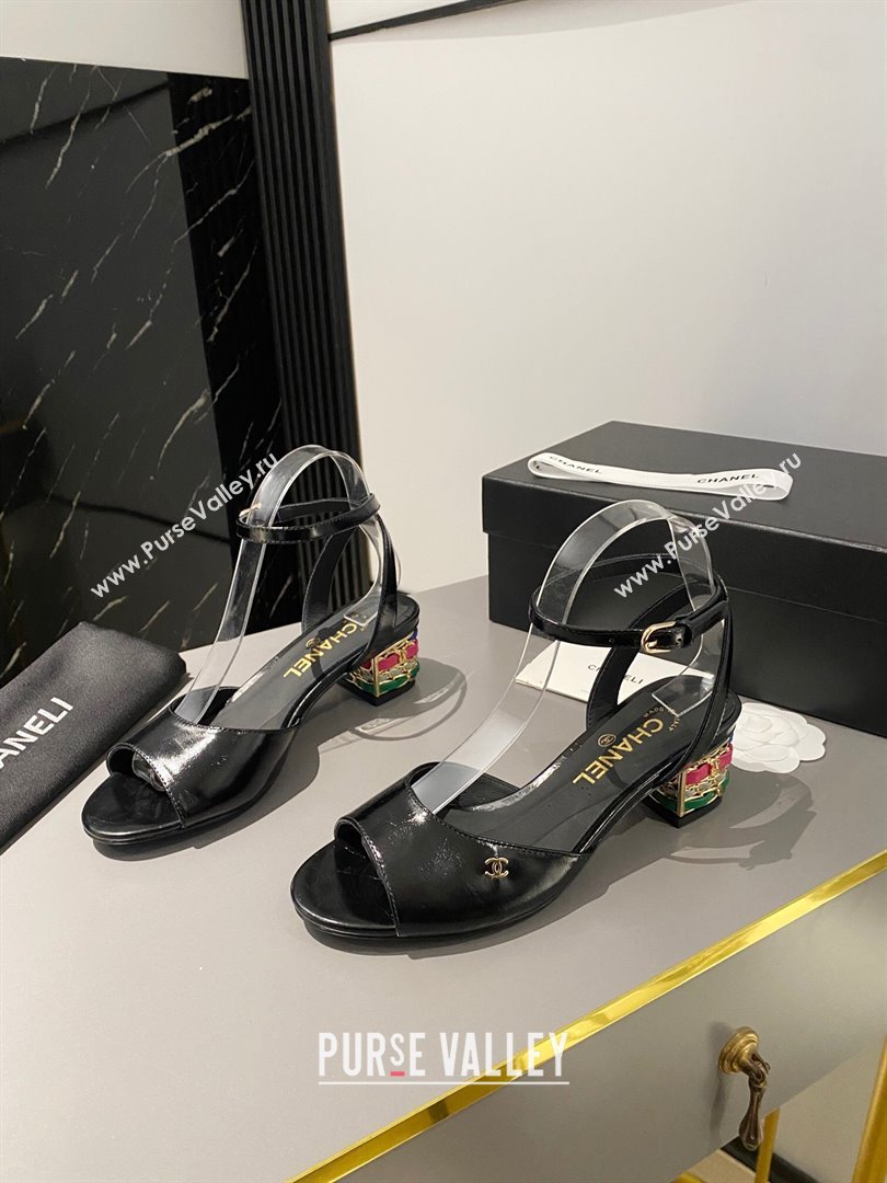 Chanel Multicolor Chain Heel 4.5cm Lambskin Sandals Black 2024 (modeng-24040110)