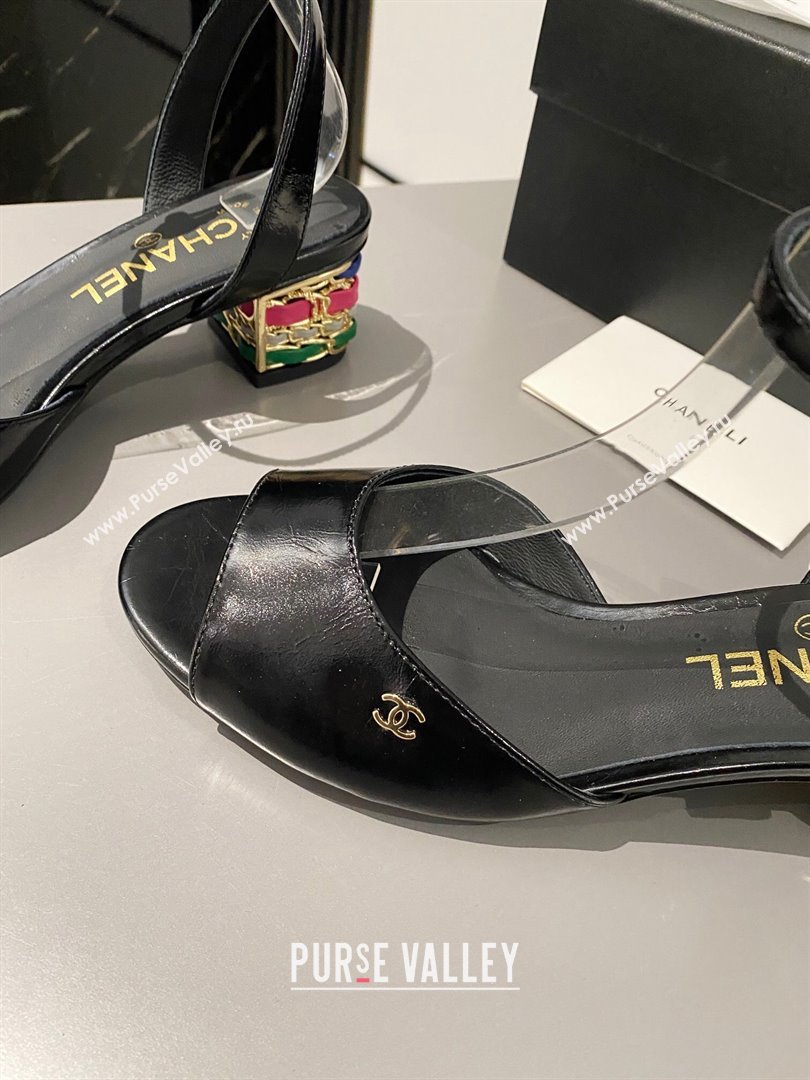 Chanel Multicolor Chain Heel 4.5cm Lambskin Sandals Black 2024 (modeng-24040110)