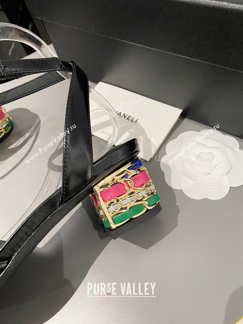 Chanel Multicolor Chain Heel 4.5cm Lambskin Sandals Black 2024 (modeng-24040110)