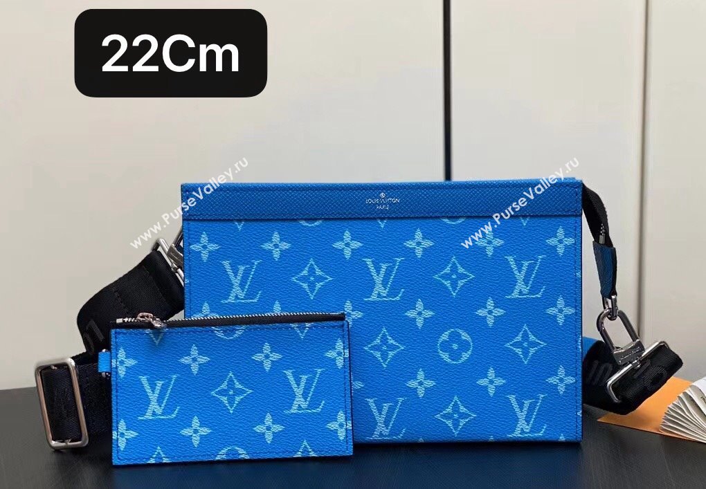 Louis Vuitton Taiga leather and Monogram canvas Gaston Wearable Wallet Bag M83099 Blue 2024 (kiki-24040133)