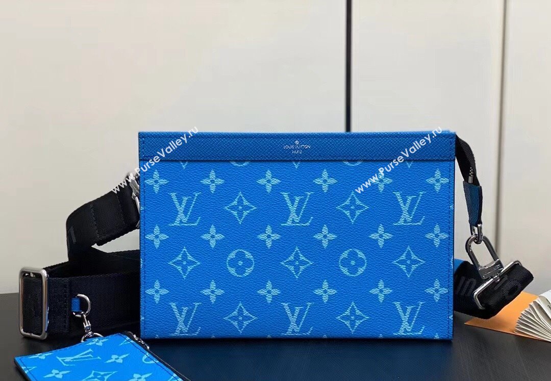 Louis Vuitton Taiga leather and Monogram canvas Gaston Wearable Wallet Bag M83099 Blue 2024 (kiki-24040133)