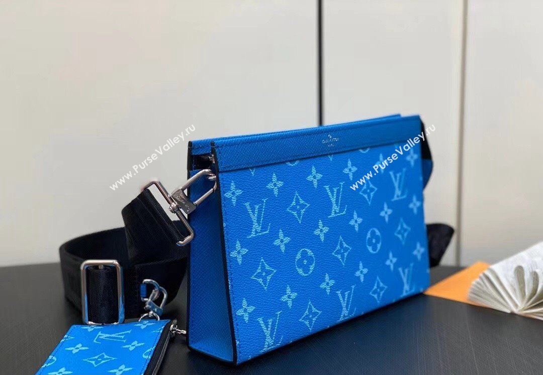 Louis Vuitton Taiga leather and Monogram canvas Gaston Wearable Wallet Bag M83099 Blue 2024 (kiki-24040133)