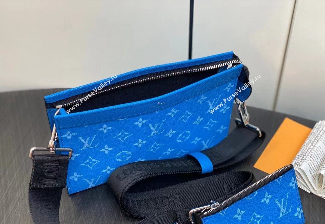 Louis Vuitton Taiga leather and Monogram canvas Gaston Wearable Wallet Bag M83099 Blue 2024 (kiki-24040133)