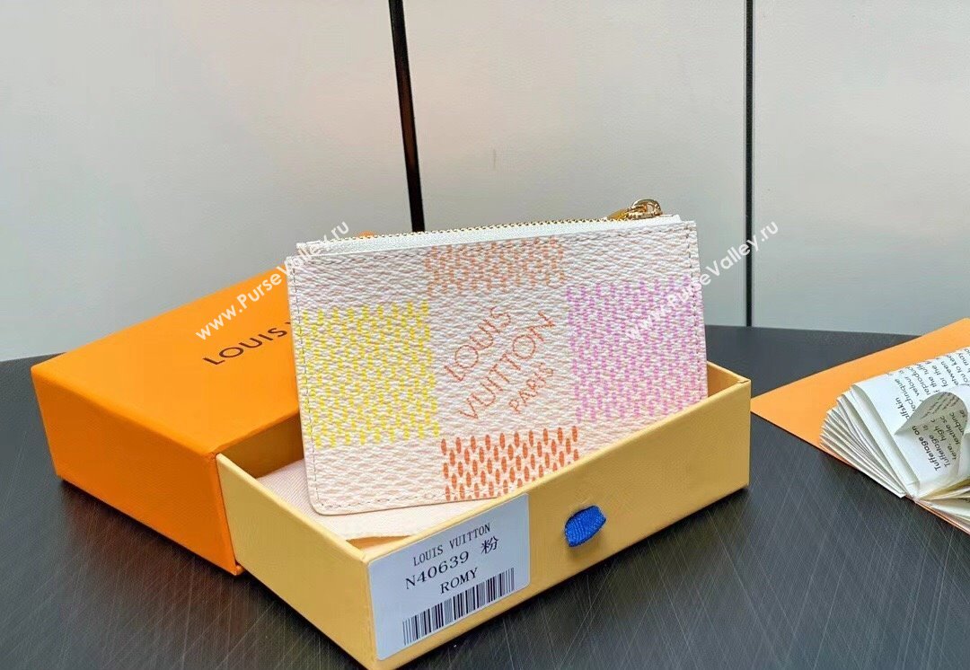 Louis Vuitton Damier Giant canvas Romy Card Holder N40639 Peach Pink 2024 (kiki-24040121)