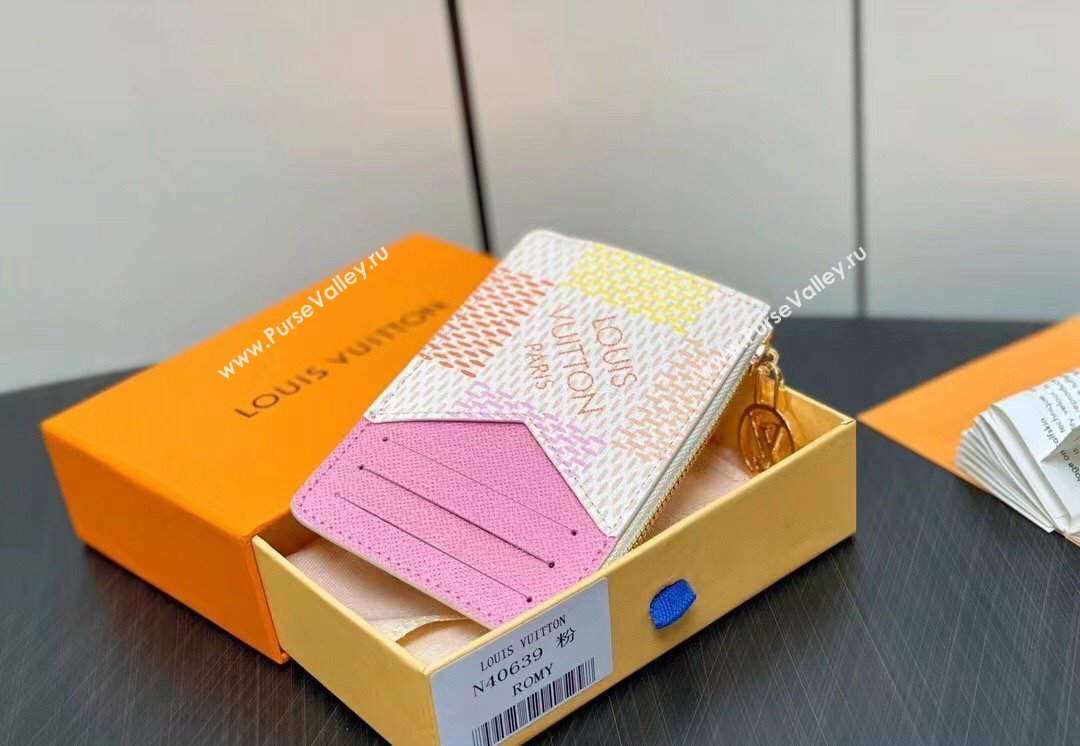 Louis Vuitton Damier Giant canvas Romy Card Holder N40639 Peach Pink 2024 (kiki-24040121)