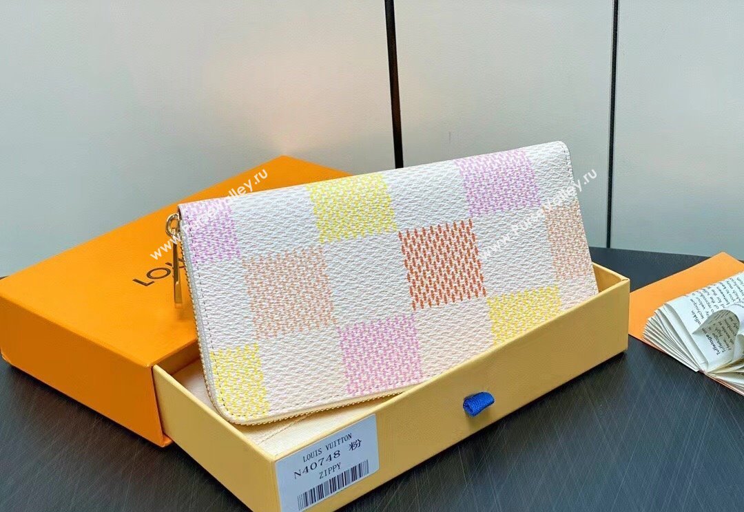 Louis Vuitton Damier Giant canvas Zippy Wallet N40748 Peach Pink 2024 (kiki-24040117)
