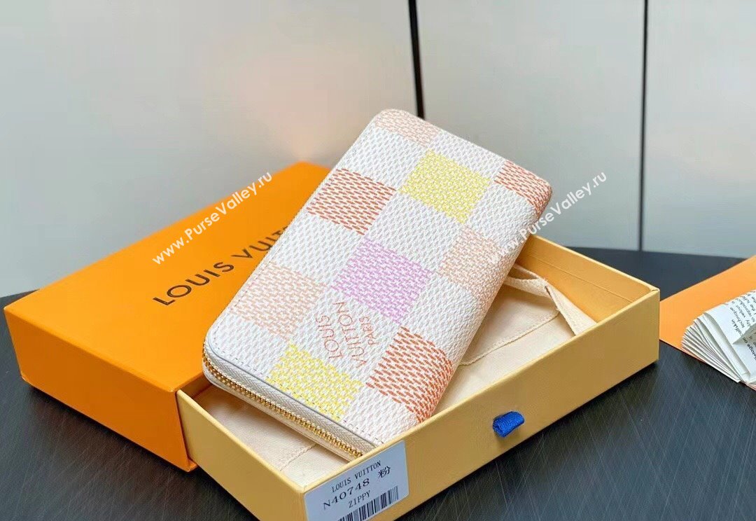 Louis Vuitton Damier Giant canvas Zippy Wallet N40748 Peach Pink 2024 (kiki-24040117)